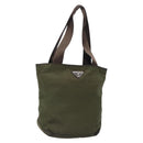 PRADA Tote Bag Nylon Khaki Silver Auth bs28058-1