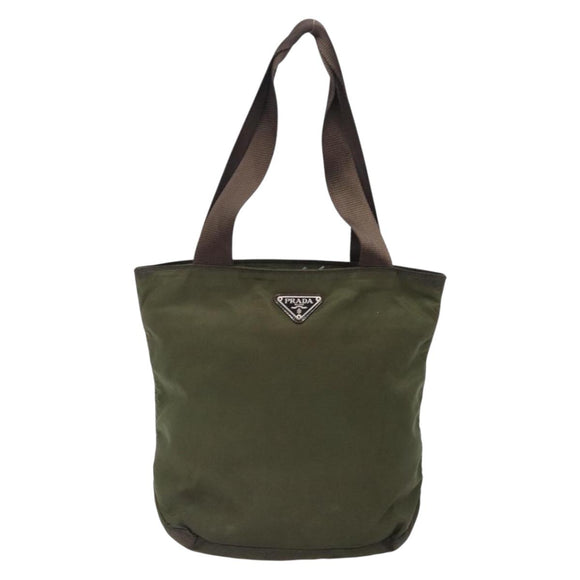 PRADA Tote Bag Nylon Khaki Silver Auth bs28058