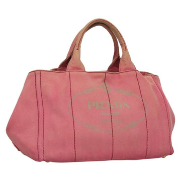 PRADA Canapa GM Hand Bag Canvas Pink Gold Auth bs28066