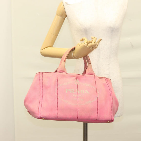 PRADA Canapa GM Hand Bag Canvas Pink Gold Auth bs28066