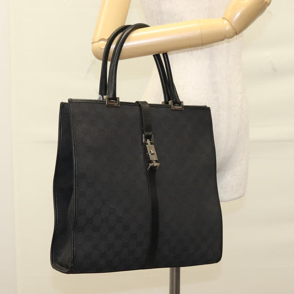 GUCCI GG Canvas Jackie Tote Bag Black Silver 002 1064 1669 Auth bs28068