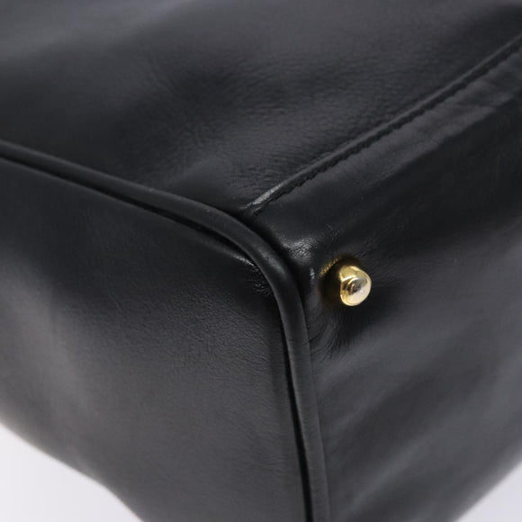 GUCCI Bamboo Hand Bag Leather Black Gold 000 122 0316 Auth bs28069