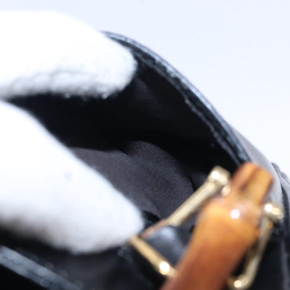GUCCI Bamboo Hand Bag Leather Black Gold 000 122 0316 Auth bs28069