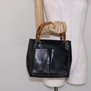 GUCCI Bamboo Hand Bag Leather Black Gold 000 122 0316 Auth bs28069-21