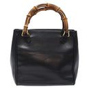 GUCCI Bamboo Hand Bag Leather Black Gold 000 122 0316 Auth bs28069-3