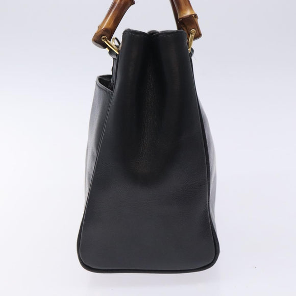 GUCCI Bamboo Hand Bag Leather Black Gold 000 122 0316 Auth bs28069