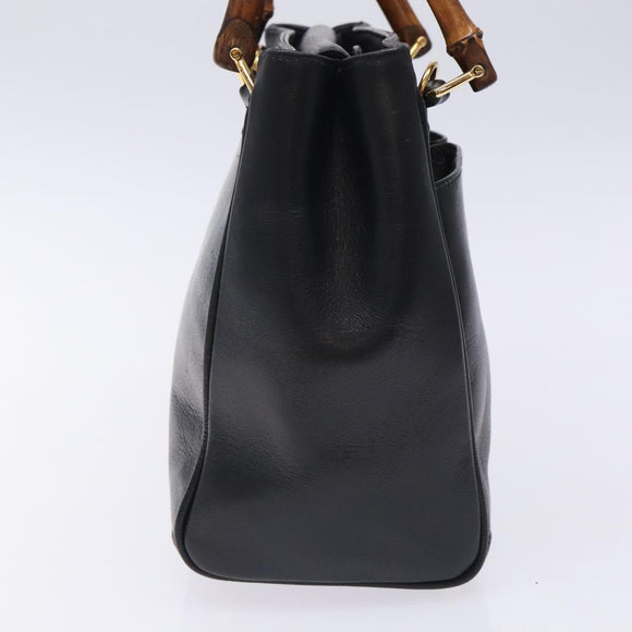 GUCCI Bamboo Hand Bag Leather Black Gold 000 122 0316 Auth bs28069