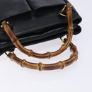 GUCCI Bamboo Hand Bag Leather Black Gold 000 122 0316 Auth bs28069-7