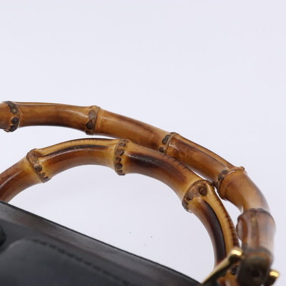 GUCCI Bamboo Hand Bag Leather Black Gold 000 122 0316 Auth bs28069