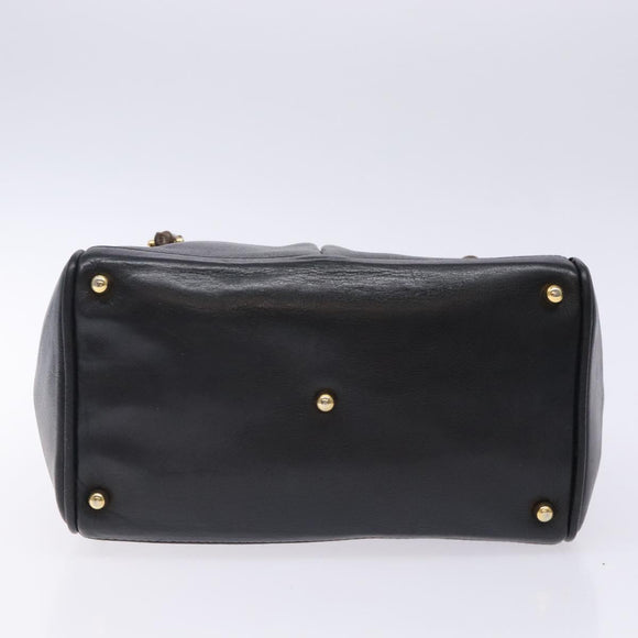 GUCCI Bamboo Hand Bag Leather Black Gold 000 122 0316 Auth bs28069