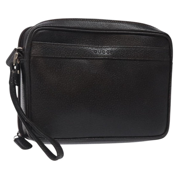 GUCCI Clutch Bag Leather Brown Silver 018 3700 Auth bs28071