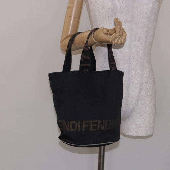 FENDI Hand Bag Canvas Black Silver Auth bs28083