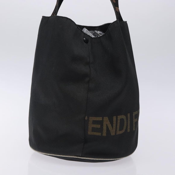 FENDI Hand Bag Canvas Black Silver Auth bs28083