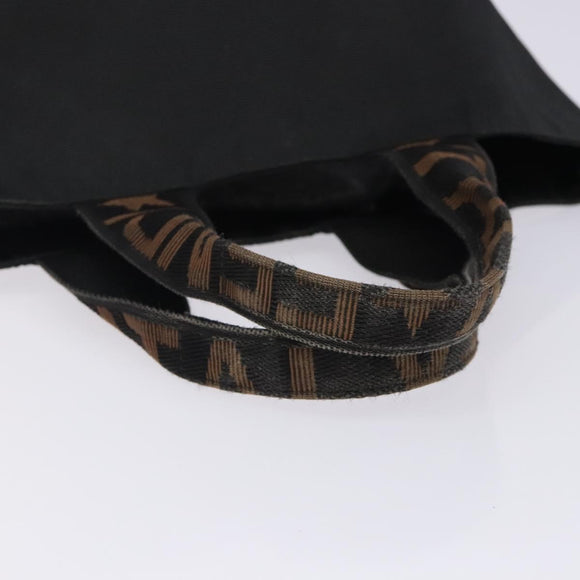 FENDI Hand Bag Canvas Black Silver Auth bs28083