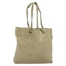 PRADA Chain Tote Bag Leather Beige Gold Auth bs28084-1