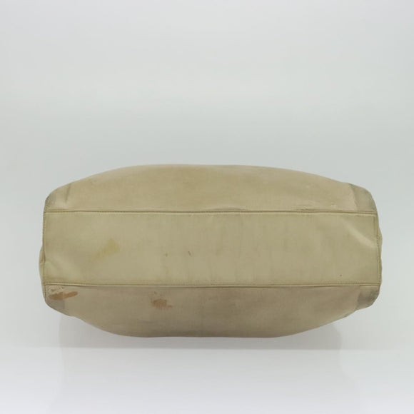 PRADA Chain Tote Bag Leather Beige Gold Auth bs28084