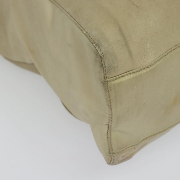 PRADA Chain Tote Bag Leather Beige Gold Auth bs28084