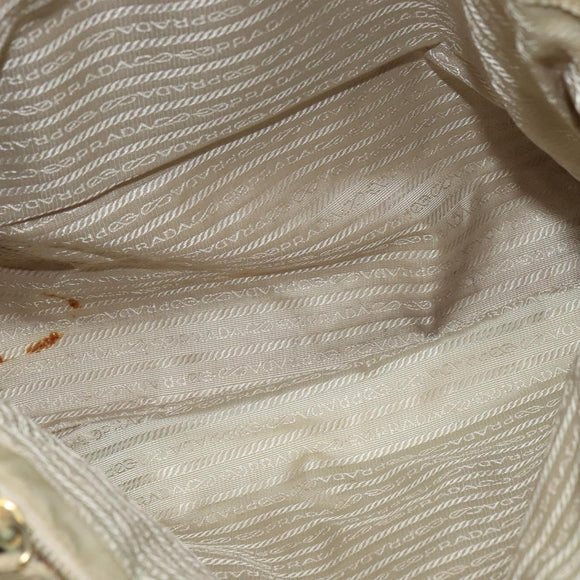 PRADA Chain Tote Bag Leather Beige Gold Auth bs28084