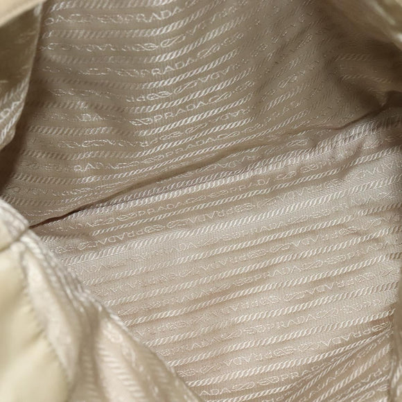 PRADA Chain Tote Bag Leather Beige Gold Auth bs28084