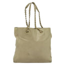 PRADA Chain Tote Bag Leather Beige Gold Auth bs28084-13