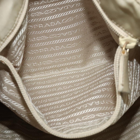 PRADA Chain Tote Bag Leather Beige Gold Auth bs28084
