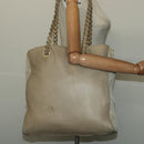 PRADA Chain Tote Bag Leather Beige Gold Auth bs28084-25