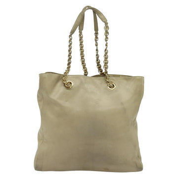 PRADA Chain Tote Bag Leather Beige Gold Auth bs28084 - 0