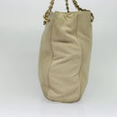 PRADA Chain Tote Bag Leather Beige Gold Auth bs28084-3