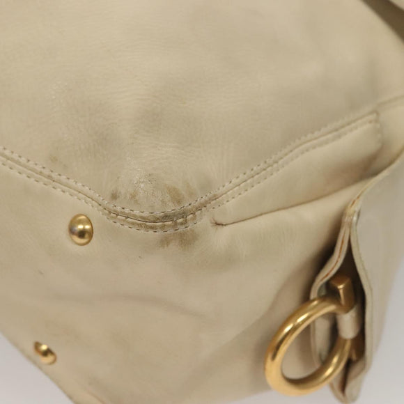 Salvatore Ferragamo Gancini Shoulder Bag Leather White Gold Auth bs28132