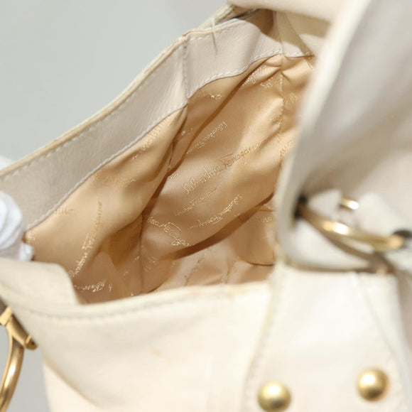 Salvatore Ferragamo Gancini Shoulder Bag Leather White Gold Auth bs28132