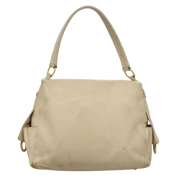 Salvatore Ferragamo Gancini Shoulder Bag Leather White Gold Auth bs28132