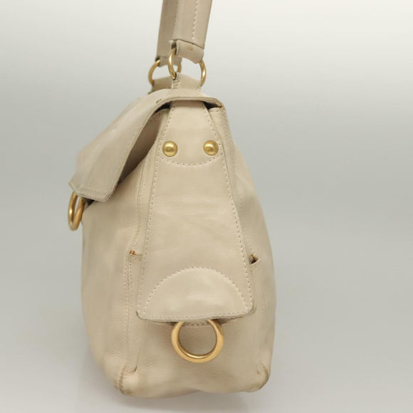 Salvatore Ferragamo Gancini Shoulder Bag Leather White Gold Auth bs28132