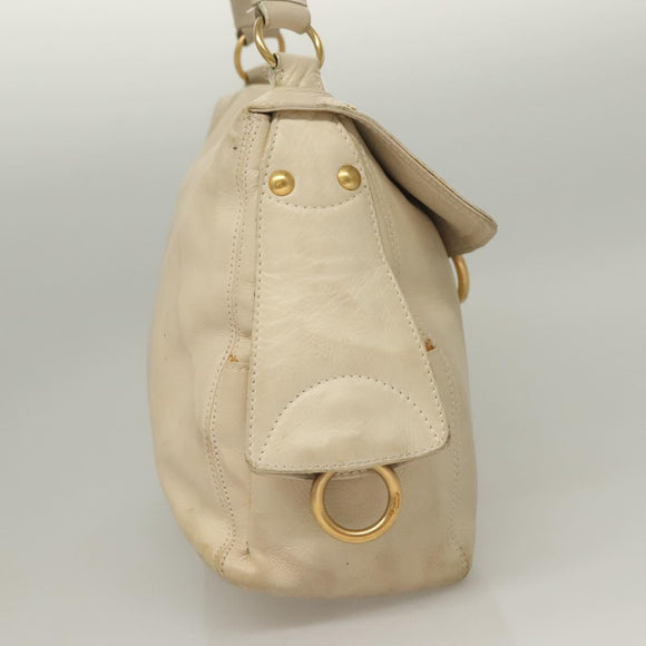 Salvatore Ferragamo Gancini Shoulder Bag Leather White Gold Auth bs28132