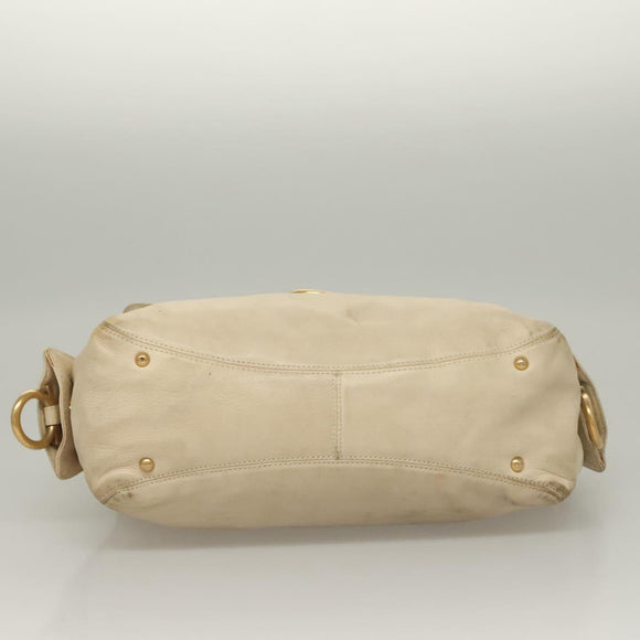 Salvatore Ferragamo Gancini Shoulder Bag Leather White Gold Auth bs28132