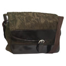 Salvatore Ferragamo Shoulder Bag Nylon Enamel Khaki Silver Auth bs28133-1