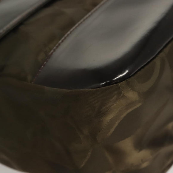 Salvatore Ferragamo Shoulder Bag Nylon Enamel Khaki Silver Auth bs28133