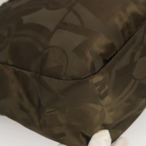 Salvatore Ferragamo Shoulder Bag Nylon Enamel Khaki Silver Auth bs28133