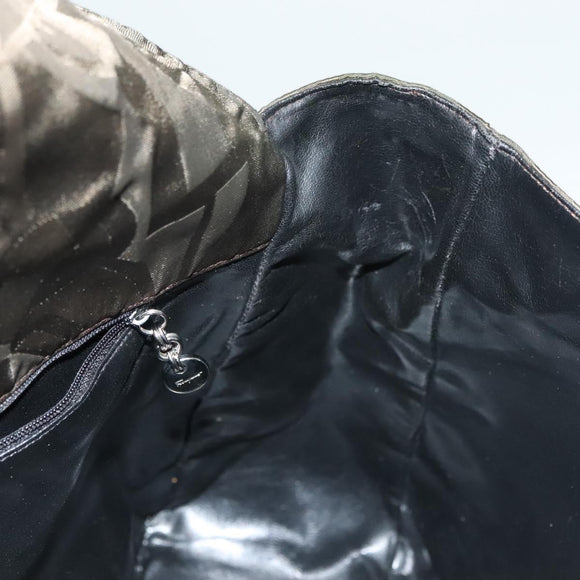 Salvatore Ferragamo Shoulder Bag Nylon Enamel Khaki Silver Auth bs28133