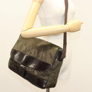 Salvatore Ferragamo Shoulder Bag Nylon Enamel Khaki Silver Auth bs28133-22