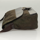 Salvatore Ferragamo Shoulder Bag Nylon Enamel Khaki Silver Auth bs28133-4