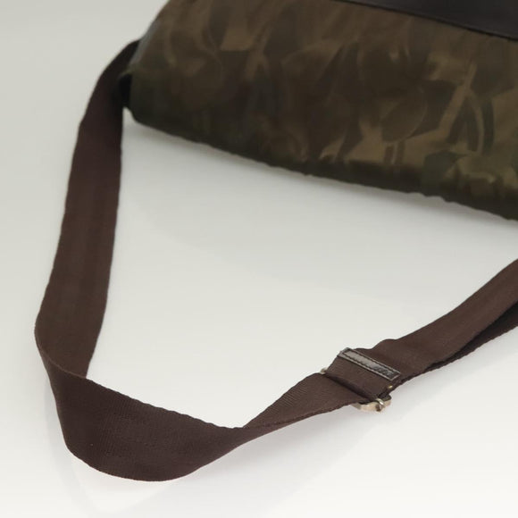 Salvatore Ferragamo Shoulder Bag Nylon Enamel Khaki Silver Auth bs28133