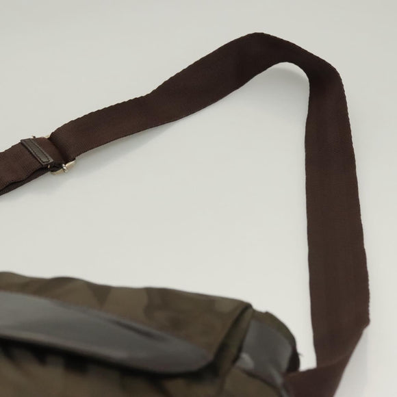 Salvatore Ferragamo Shoulder Bag Nylon Enamel Khaki Silver Auth bs28133