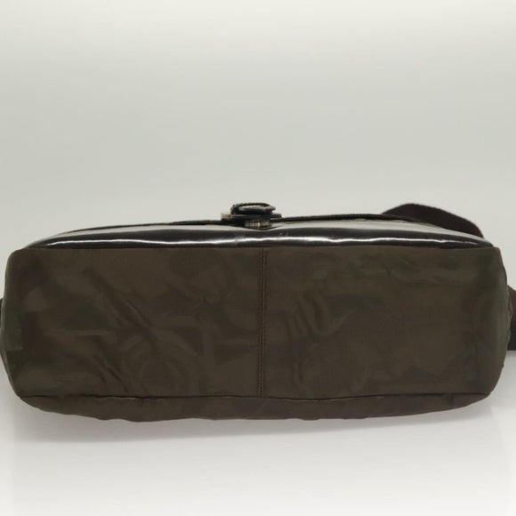 Salvatore Ferragamo Shoulder Bag Nylon Enamel Khaki Silver Auth bs28133