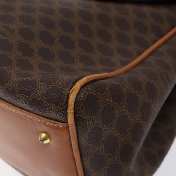 CELINE Macadam Canvas Hand Bag PVC Leather Brown Gold Auth bs28136
