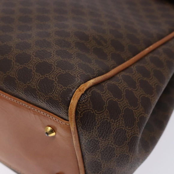 CELINE Macadam Canvas Hand Bag PVC Leather Brown Gold Auth bs28136