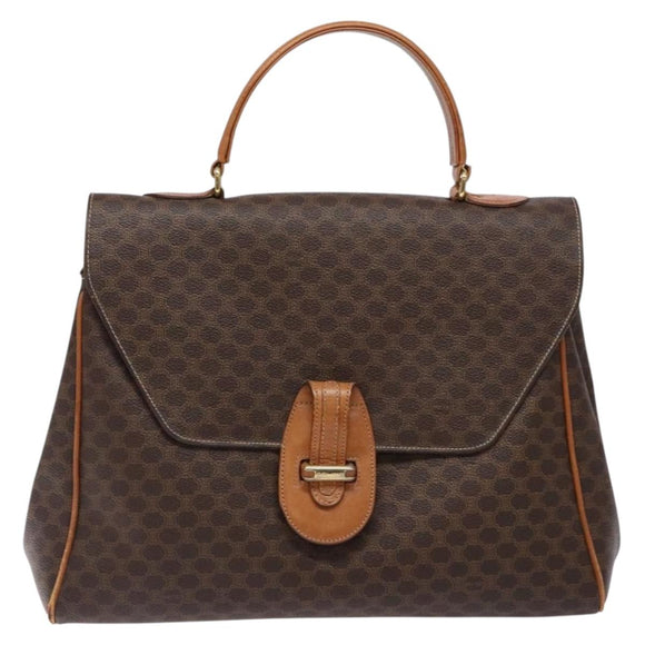 CELINE Macadam Canvas Hand Bag PVC Leather Brown Gold Auth bs28136