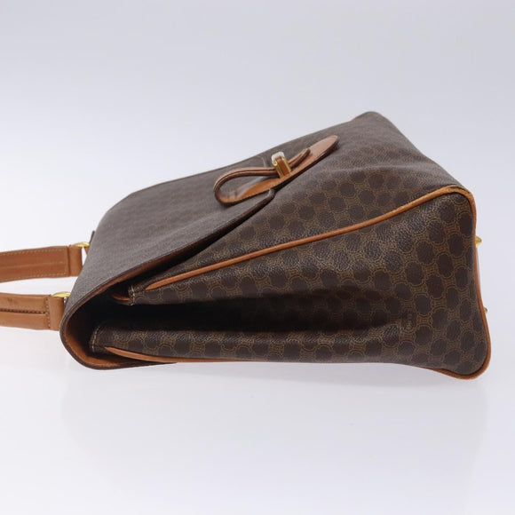CELINE Macadam Canvas Hand Bag PVC Leather Brown Gold Auth bs28136