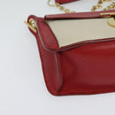 CELINE Chain Shoulder Bag Leather Red Gold Auth bs28138-11