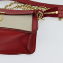 CELINE Chain Shoulder Bag Leather Red Gold Auth bs28138-12