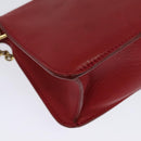 CELINE Chain Shoulder Bag Leather Red Gold Auth bs28138-13